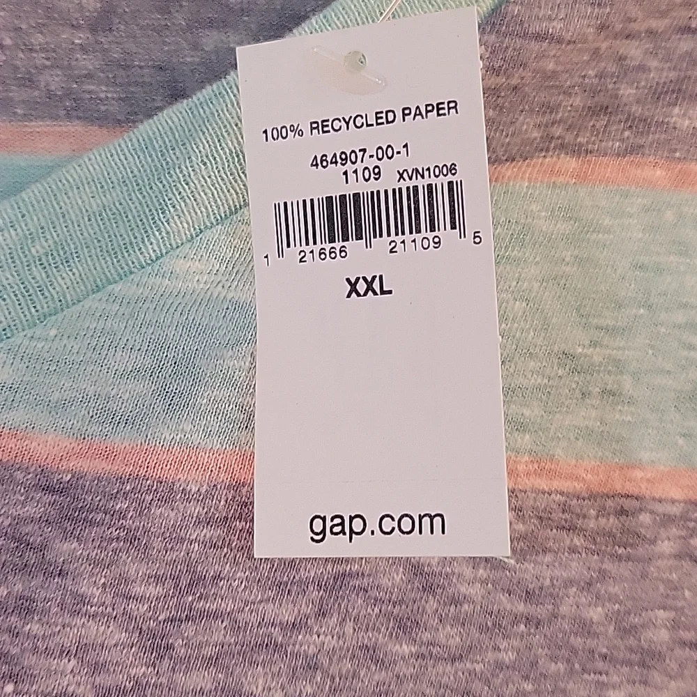 Gap mint and navy striped pocket tee shirt xxl